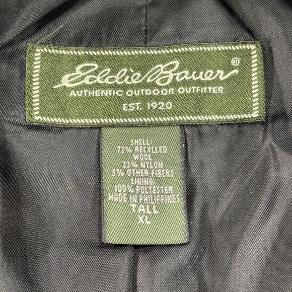 Eddie Bauer Long Hooded Winter Coat Womens XL Tall Charcoal Gray Wool button up - Picture 8 of 11